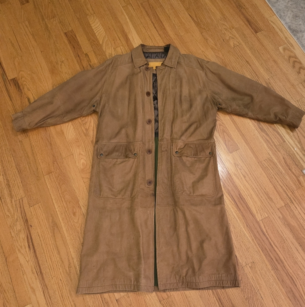 Timberland Weathergear Leather Vintage Trench Coat Large Mens Rare